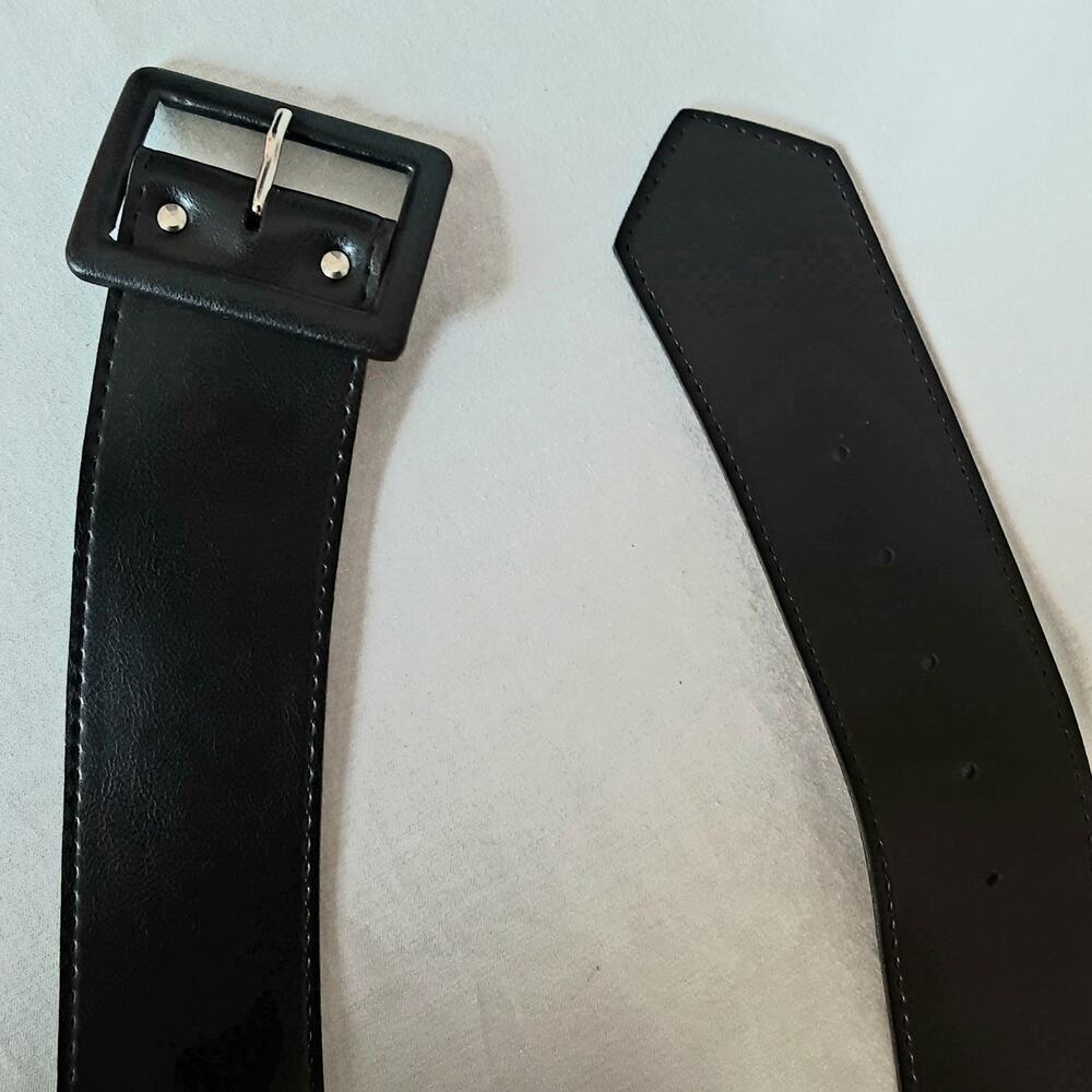💎Womens Black Wide Angled Belt Size Medium Faux Leather Minimalist - Picture 7 of 12